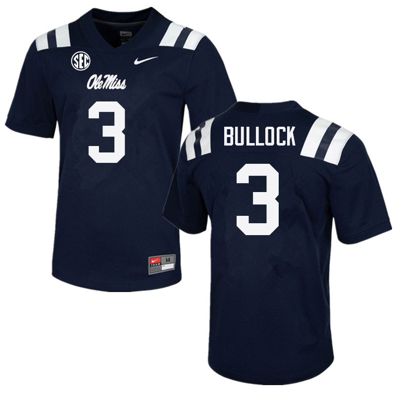 Kentrel Bullock Ole Miss Rebels NCAA Men's Navy #3 Stitched Limited College Football Jersey CYR0058KM